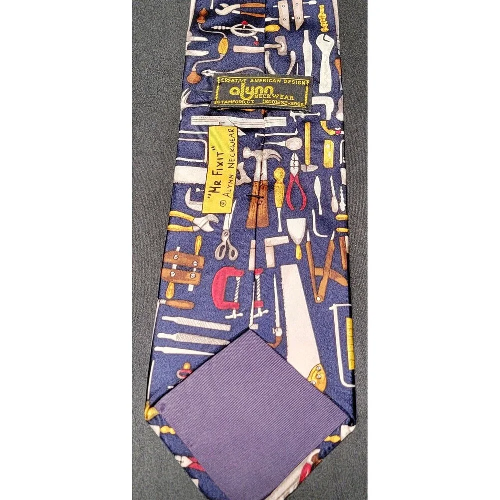 Navy Blue Mr Fix-It Handy Man Tools Construction Theme Mens Silk Necktie Alynn